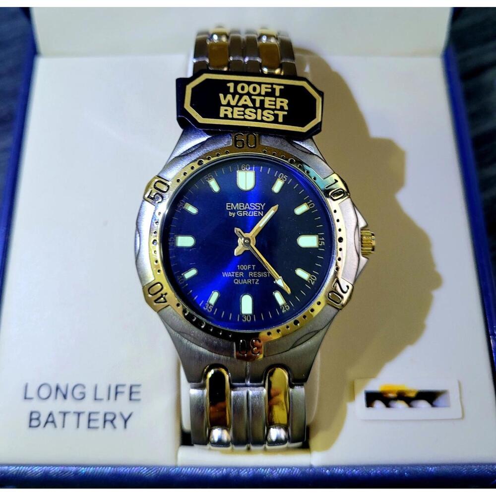 Rare Vintage NOS Gruen Sport 2 Tone Watch W Box‎ & Papers